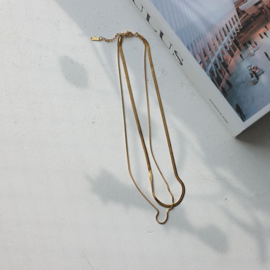 ステンレス 2連 ダブルチェーンネックレス ベネチアチェーン ヘリンボーン チェーン トレンド レイヤード |  | 03