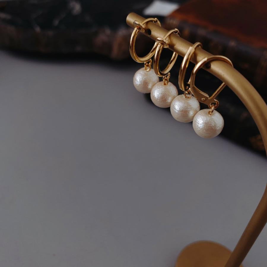 小さめCuteなコットンパール ピアス / イヤリング　Aile d'ange〜エルダンジュ〜 日本製 SUS316L 12カラー |  | 01