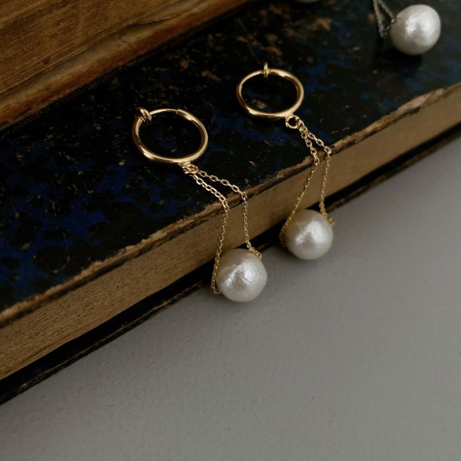 コットンパール チェーン ピアス / イヤリング 10mm 付替え チタン 樹脂イヤリング  《 キスカ・ホワイト 》アレルギー 対応 |  | 06