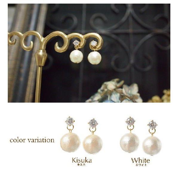 キュービックジルコニア×軽やかコットンパールピアス 12mm　好感度の高いスタイルへ導く |  | 02