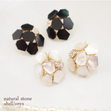シェル オニキス パヴェピアス/イヤリング ノーブルな美しさ　チタンポスト | 