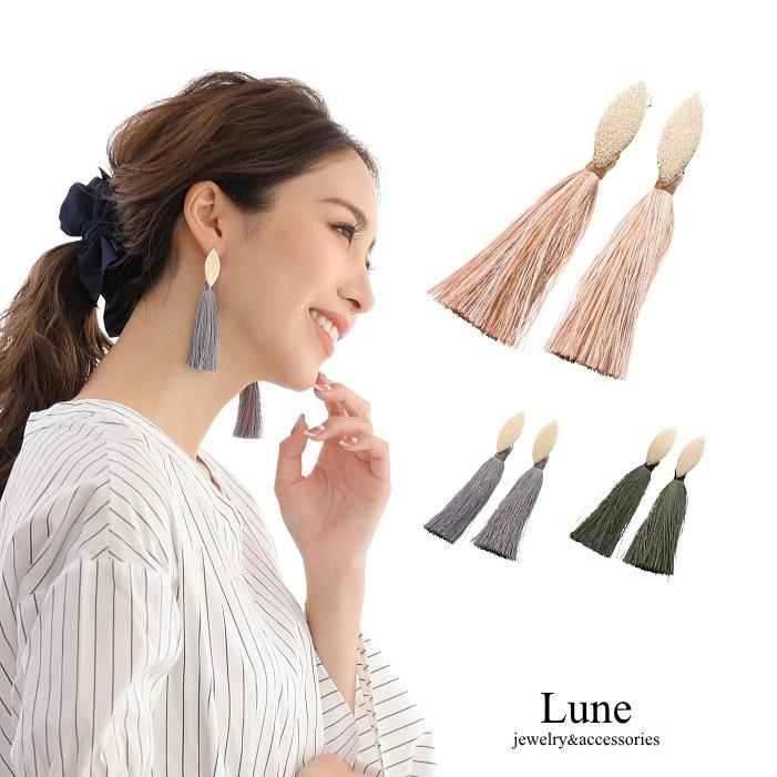 ロングタッセル ピアス イヤリング コンビネーションデザイン メタルプレート フリンジ | 