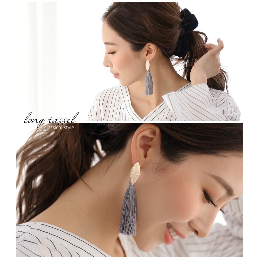 ロングタッセル ピアス イヤリング コンビネーションデザイン メタルプレート フリンジ |  | 03