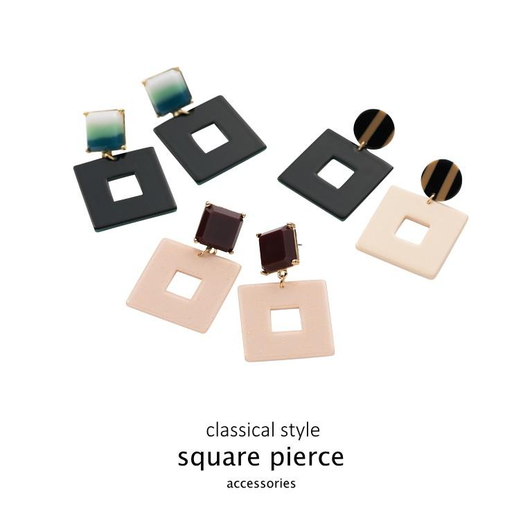 スクエアピアス レトロ モード つや感 ミルキーカラー ライトベージュ アイボリー |  | 02