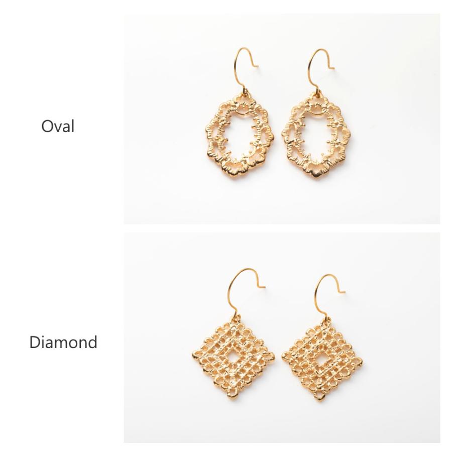 ぷしゅ♦︎14kgfオパライズドウッド・ラリマーネジバネイヤリング 日本製 透かしレース ピアス イヤリング K14GP メタル レース