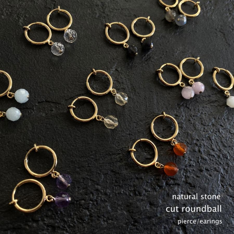 6mm 天然石 カットラウンド ピアス イヤリング 10タイプ ニッケルフリー K14GP | 