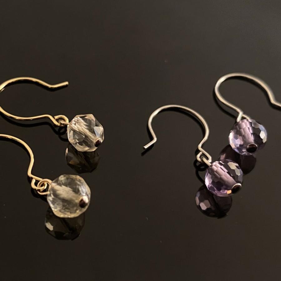 6mm 天然石 カットラウンド ピアス イヤリング 10タイプ