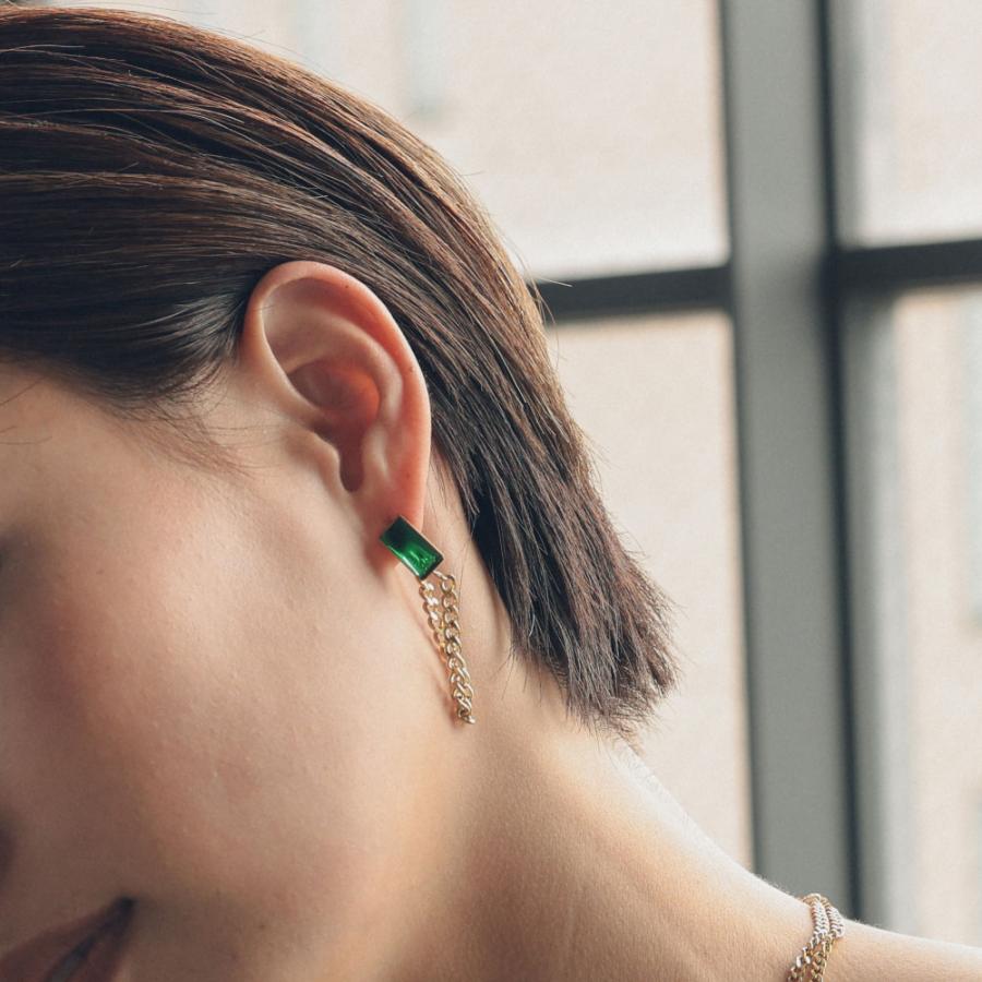 ステンレス レクタングル バックチェーン ピアス トレンド グリーン 緑 みどり 316 サージカル バックキャッチ |  | 02