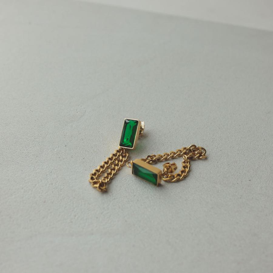 ステンレス レクタングル バックチェーン ピアス トレンド グリーン 緑 みどり 316 サージカル バックキャッチ |  | 03