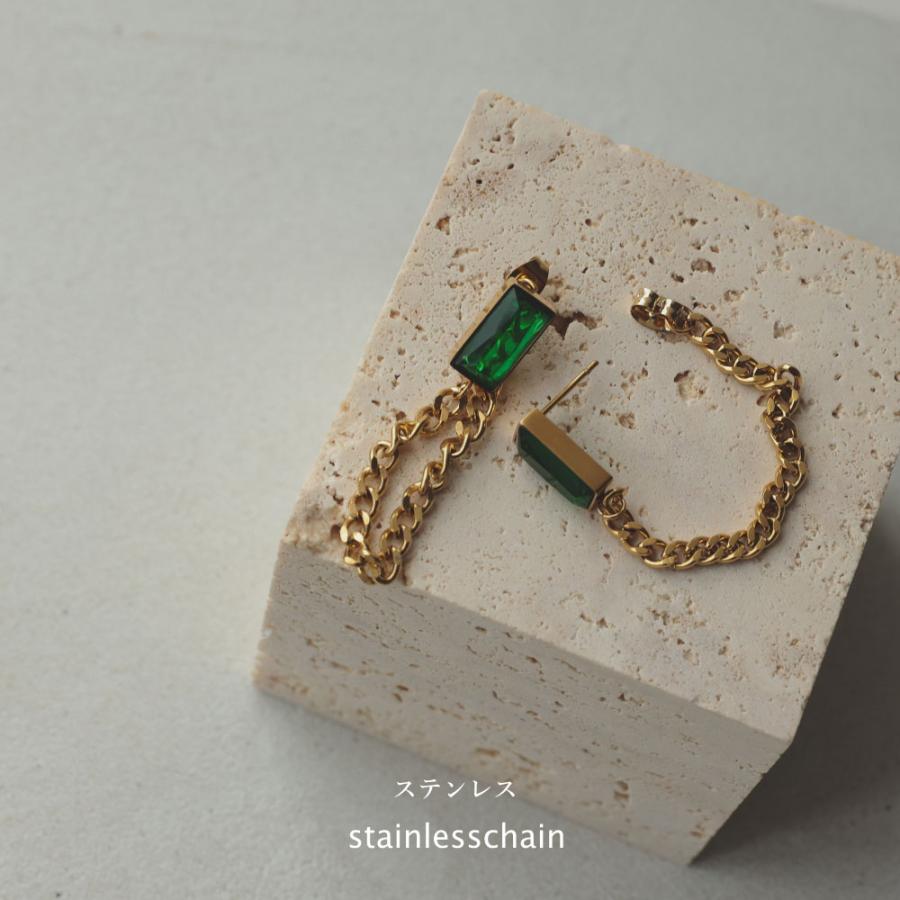 ステンレス レクタングル バックチェーン ピアス トレンド グリーン 緑 みどり 316 サージカル バックキャッチ |  | 04