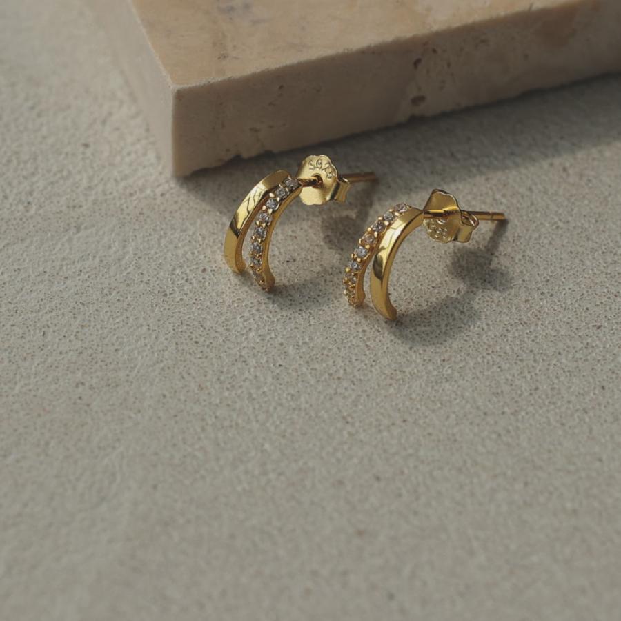 silver925 ダブル カーブライン ピアス イヤリング キュービックジルコニア 上品 オフィス デイリー 小さめ ミニ 弓 |  | 02