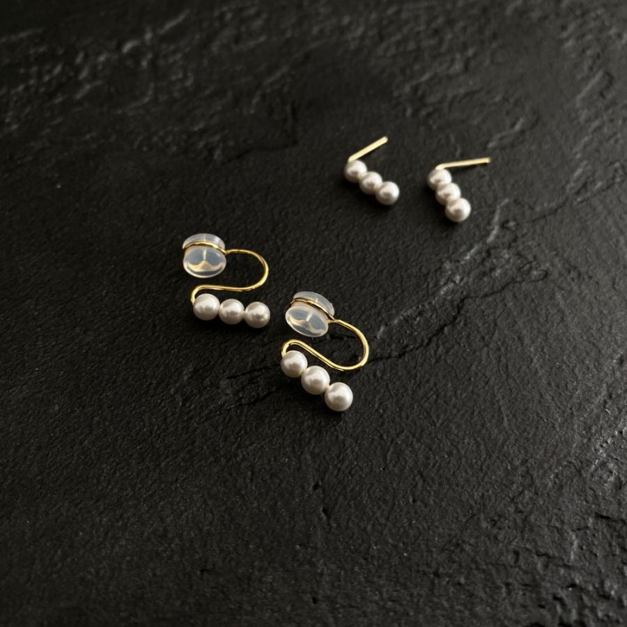 トレスパール ピアス イヤリング ノンホール 小粒 ホワイトパール オケージョン デイリー K14GP 小さめ 華奢 3粒 ノンホールピアス |  | 01