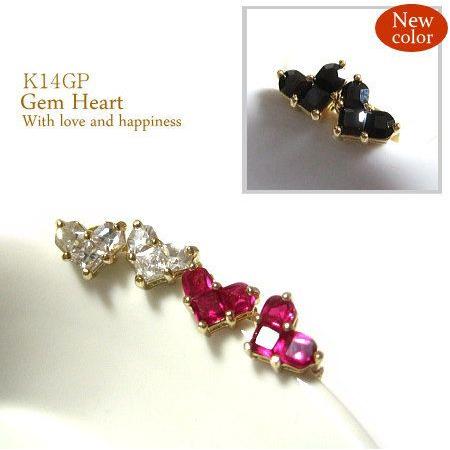 K14GP プチハートピアス3色《ルビー・クリア・オニキス》 | 