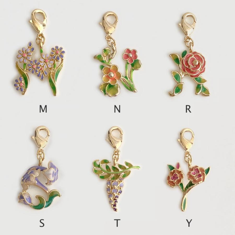 フラワー イニシャル バッグチャーム キーチェーン キーリング 3点セット アルファベット 12種類 キーホルダー |  | 10