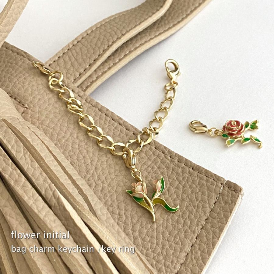 フラワー イニシャル バッグチャーム キーチェーン キーリング 3点セット アルファベット 12種類 キーホルダー |  | 01