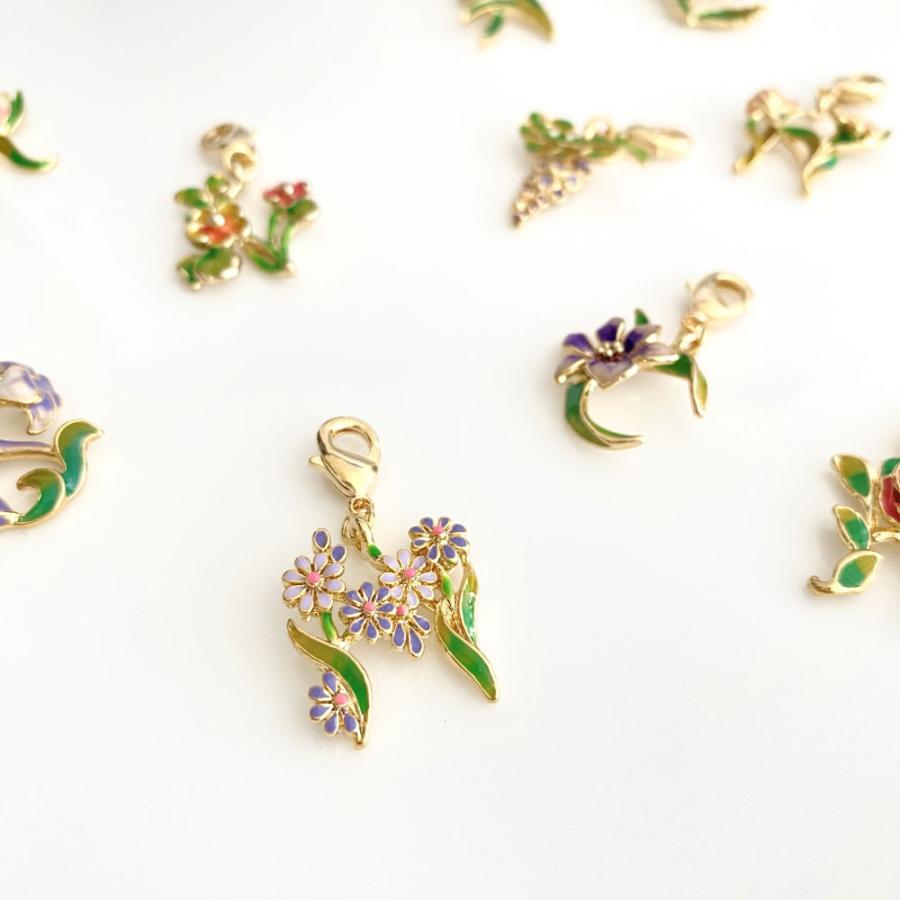 フラワー イニシャル バッグチャーム キーチェーン キーリング 3点セット アルファベット 12種類 キーホルダー |  | 08