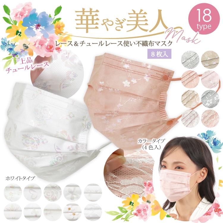 不織布マスクカバーラメ入り薔薇柄チュールレースパールモチーフ