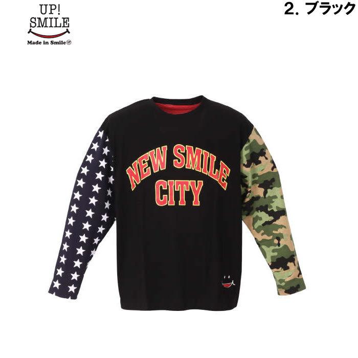 大きいサイズ メンズ UP!SMILE-クレイジー切替長袖Tシャツ（メーカー取