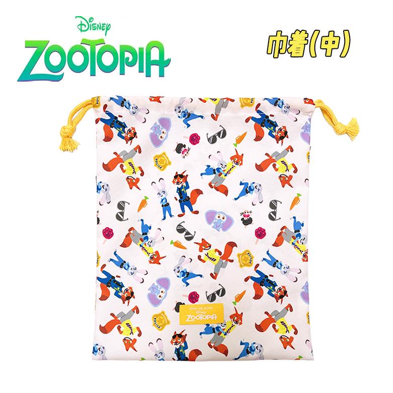 ズートピア Disney ディズニー 総柄 巾着 単品 中/M クリーム 衣類入れ