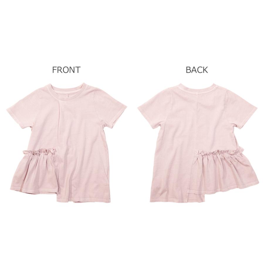 子供服 フリルアシメピグメントtシャツ キッズ 女の子 半袖tシャツ Tシャツ トップス 半袖 Devirock デビロック Girly 新しく着き