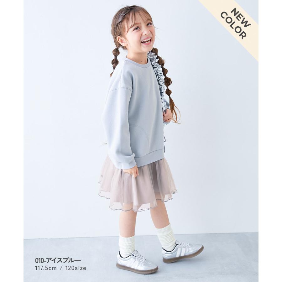裏起毛 チュール 長袖ワンピース ワンピース ふんわり裾チュール 裏起毛 ワンピース キッズ ベビー服 子供服 女の子  デビロック devirock | devirock | 19
