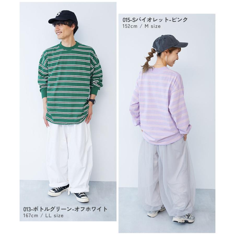 リンクコーデ 親子コーデ おそろい  耐久 親子リンク 綿100% お洗濯してもよれにくい ビッグシルエット 袖リブ 大人 ボーダー 長袖Tシャツ デビロック devirock | devirock | 29