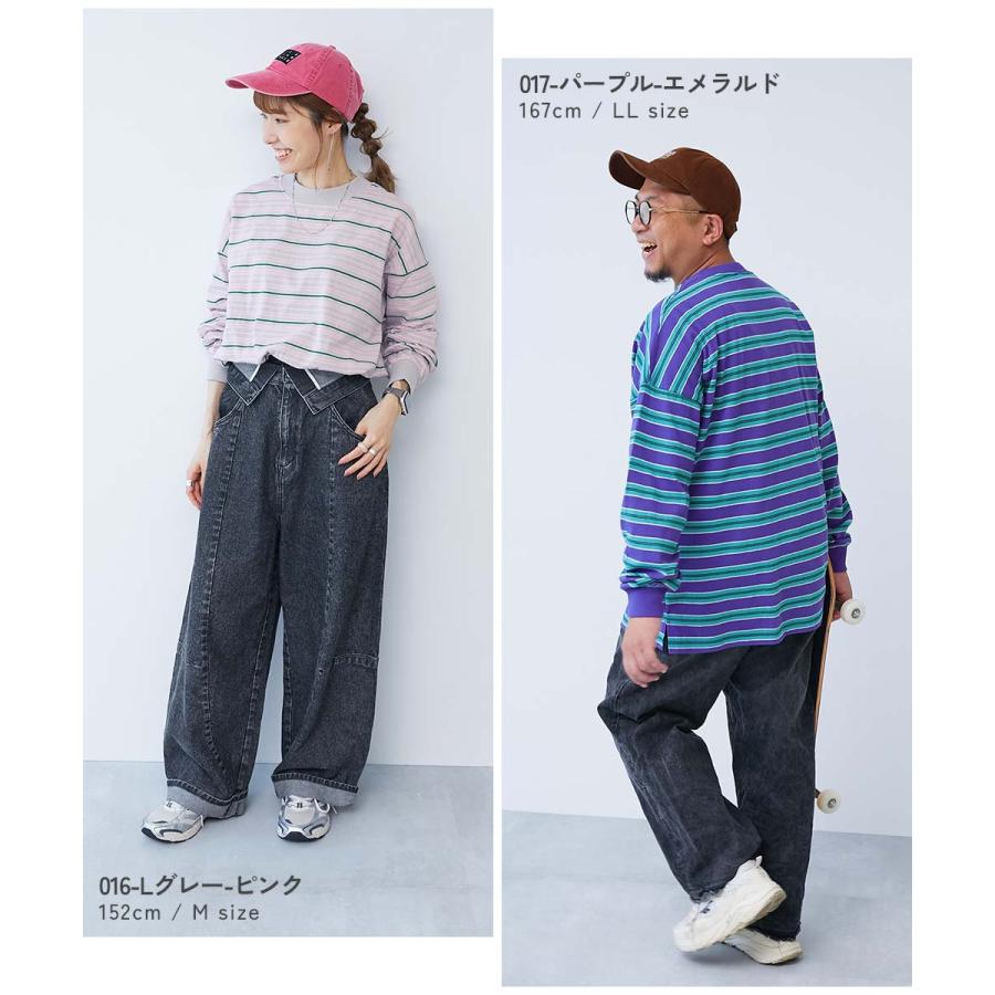 リンクコーデ 親子コーデ おそろい  耐久 親子リンク 綿100% お洗濯してもよれにくい ビッグシルエット 袖リブ 大人 ボーダー 長袖Tシャツ デビロック devirock | devirock | 30