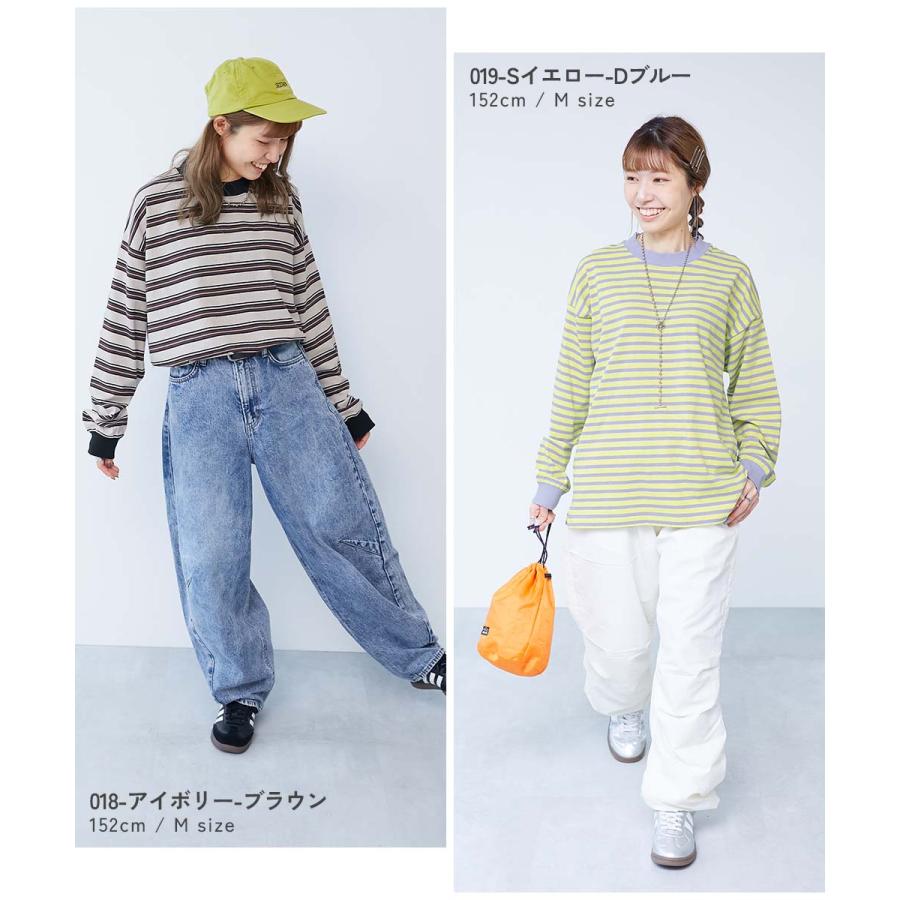 リンクコーデ 親子コーデ おそろい  耐久 親子リンク 綿100% お洗濯してもよれにくい ビッグシルエット 袖リブ 大人 ボーダー 長袖Tシャツ デビロック devirock | devirock | 31