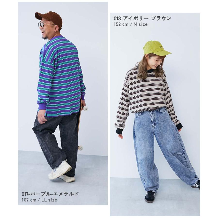 ロンT トップス 綿100% お洗濯してもよれにくい ビッグシルエット 袖リブ 大人 ボーダー 長袖Tシャツ キッズ 子供服 男の子 女の子  デビロック devirock | devirock | 33