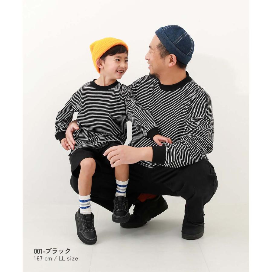 リンクコーデ 親子コーデ おそろい  耐久 親子リンク 綿100% お洗濯してもよれにくい ビッグシルエット 袖リブ 大人 ボーダー 長袖Tシャツ デビロック devirock | devirock | 25