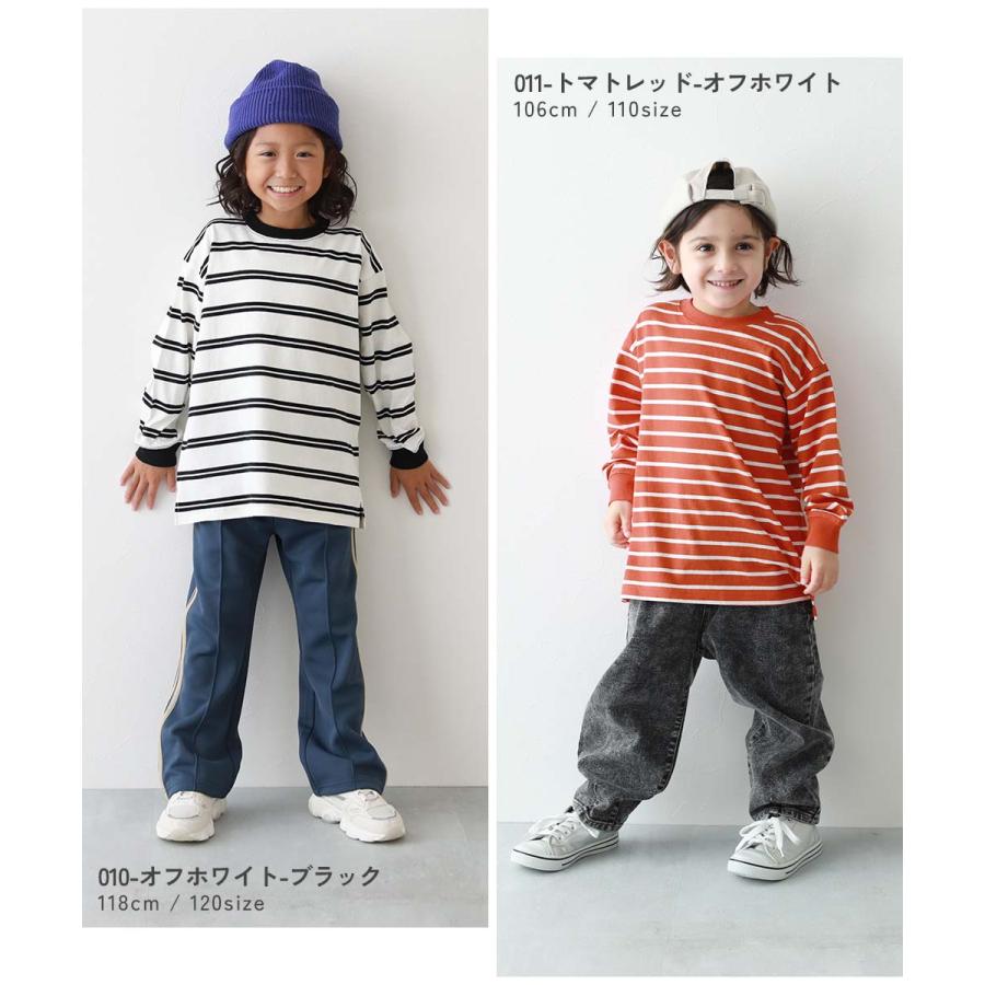 ロンT トップス 綿100% お洗濯してもよれにくい ビッグシルエット 袖リブ ボーダー 長袖Tシャツ キッズ ベビー服 子供服 男の子 女の子  デビロック devirock | devirock | 26