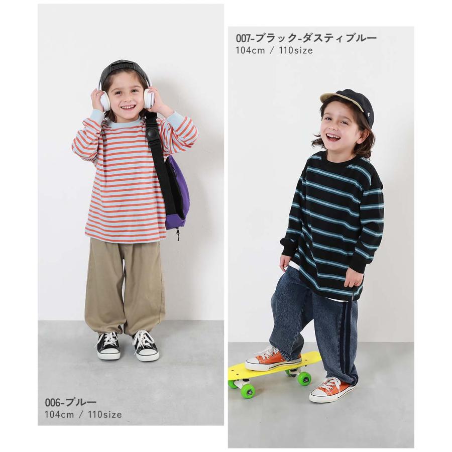 ロンT トップス 綿100% お洗濯してもよれにくい ビッグシルエット 袖リブ ボーダー 長袖Tシャツ キッズ ベビー服 子供服 男の子 女の子  デビロック devirock | devirock | 24