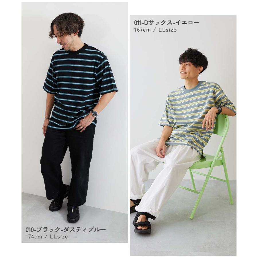 リンクコーデ 親子コーデ おそろい リンク 耐久 Tシャツ トップス 綿100% お洗濯してもよれにくい ビッグシルエット 大人 ボーダー 半袖Tシャツ devirock | devirock | 26