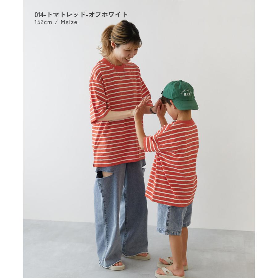 リンクコーデ 親子コーデ おそろい リンク 耐久 Tシャツ トップス 綿100% お洗濯してもよれにくい ビッグシルエット 大人 ボーダー 半袖Tシャツ devirock | devirock | 28
