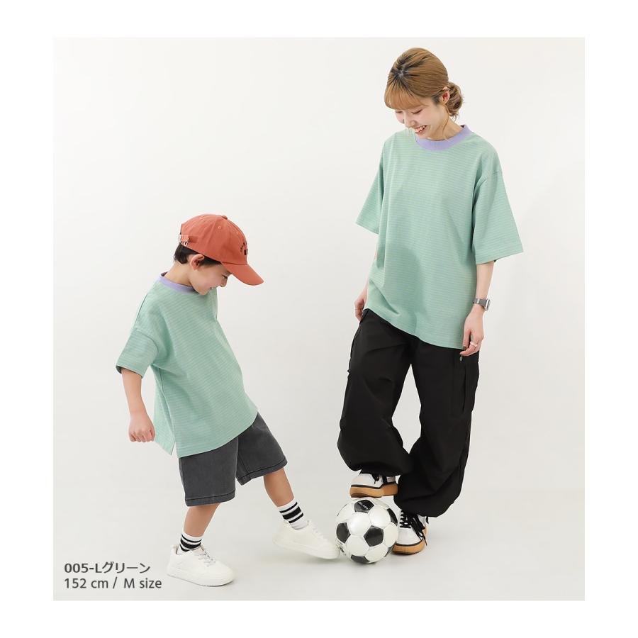 子供服 ビッグシルエット 大人 ボーダー 半袖Tシャツキッズ 男の子 女の子 トップス 半袖Tシャツ Tシャツ デビロック devirock｜devirockstore｜21