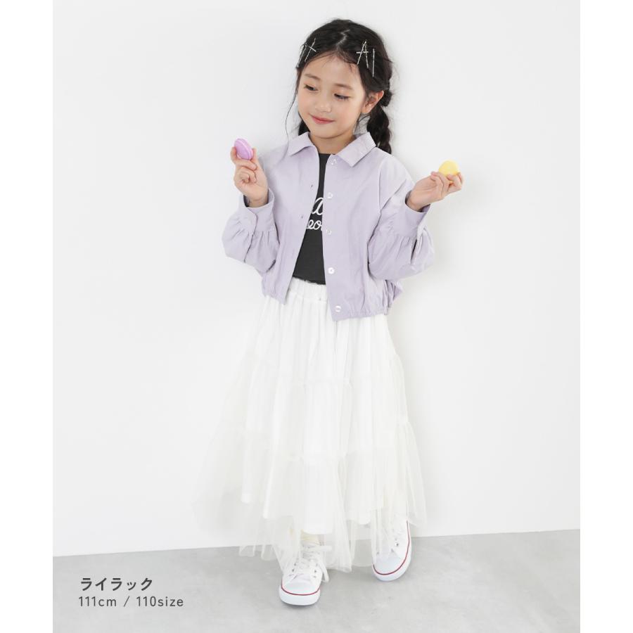 シャツ ブラウス 前開き トップス 裾ギャザー クロップド丈 ナイロンシャツジャケット キッズ 子供服 女の子  デビロック devirock | devirock | 07