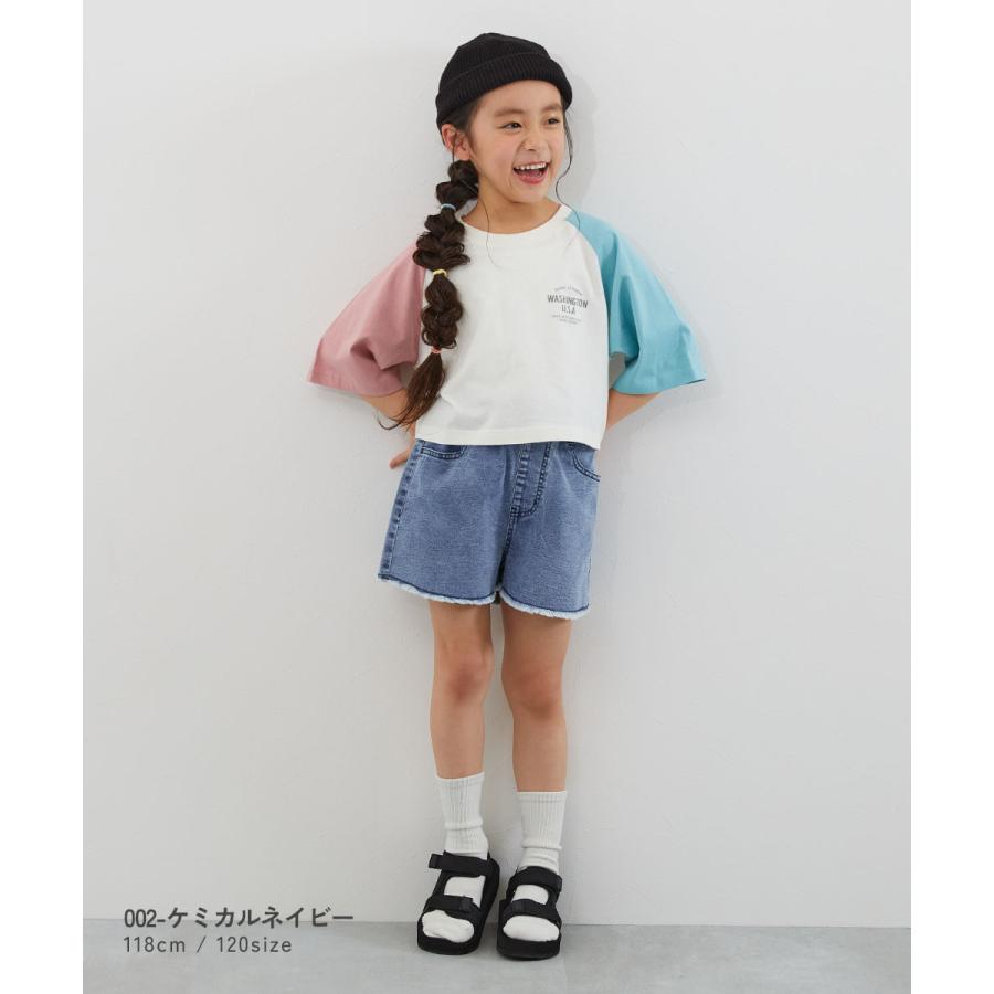 デニムパンツ ハーフパンツ ボトムス ストレッチデニム ケミカルウォッシュ 裾フリンジ ショートパンツ キッズ 爆買 26summer_girls | devirock | 09