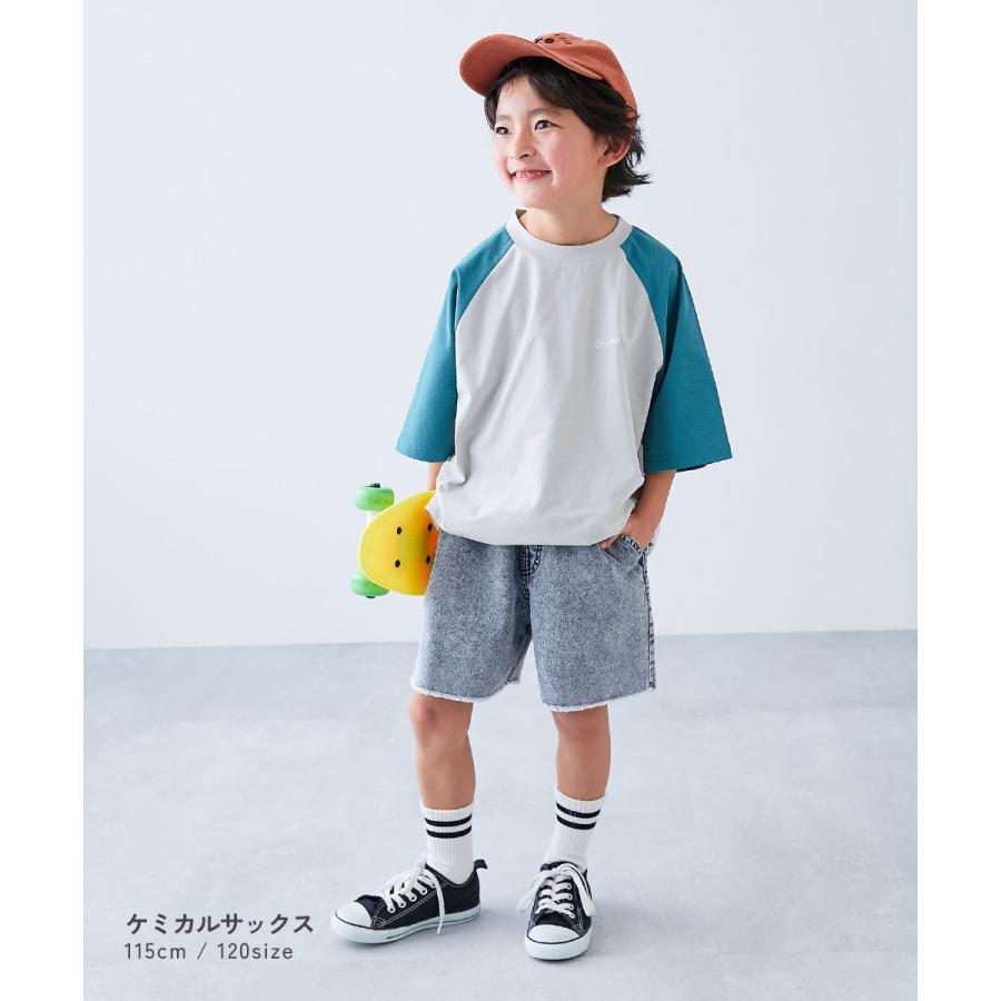 ハーフパンツ ショートパンツ ボトムス ライトオンスデニム ケミカルウォッシュ カットオフ ハーフパンツ キッズ 子供服 男の子 女の子  デビロック devirock | devirock | 05