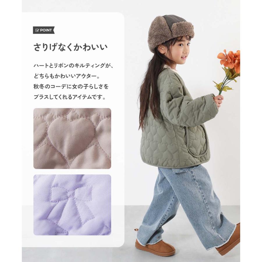 通学 上着 裏ボア 防寒 洗濯可 洗える ハートとリボンがえらべる キルティング 裏ボア あったかジャケット キッズ 子供服 女の子  デビロック devirock | devirock | 07