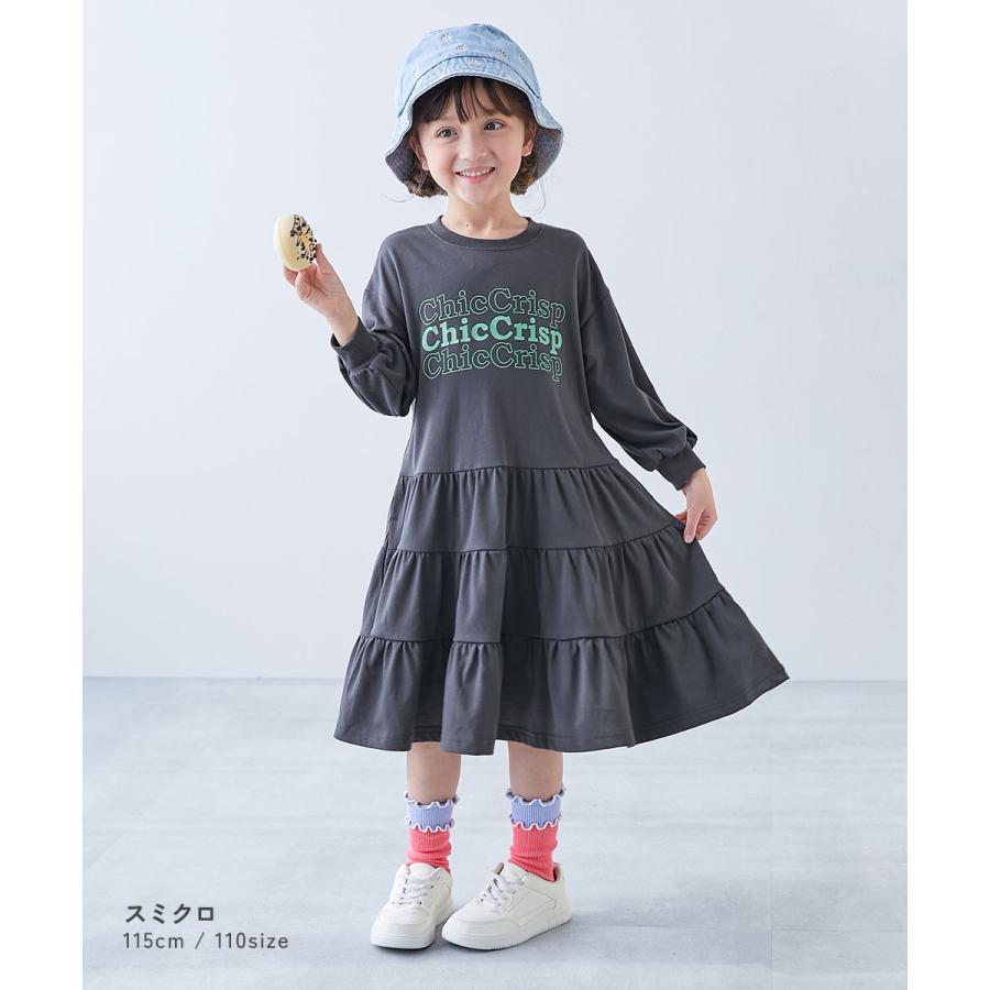 ロゴ プリント 長袖ワンピース ワンピース ふわっと裾ティアード プリント 長袖ワンピース キッズ 子供服 女の子  デビロック devirock | devirock | 06