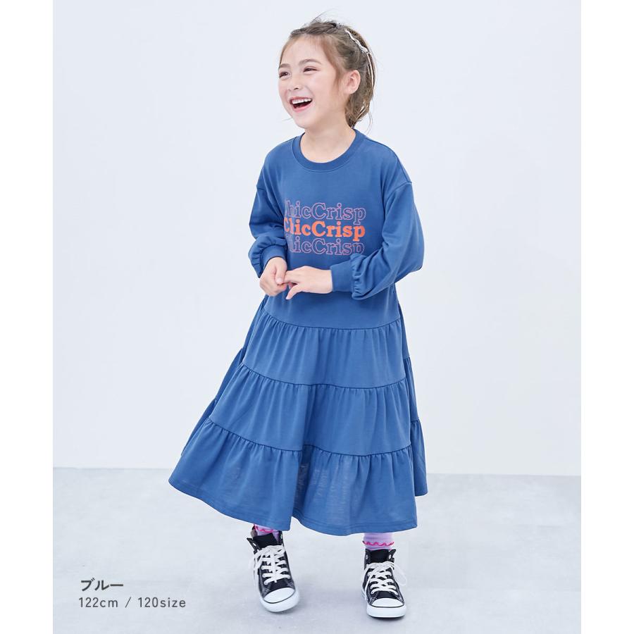ロゴ プリント 長袖ワンピース ワンピース ふわっと裾ティアード プリント 長袖ワンピース キッズ 子供服 女の子  デビロック devirock | devirock | 07