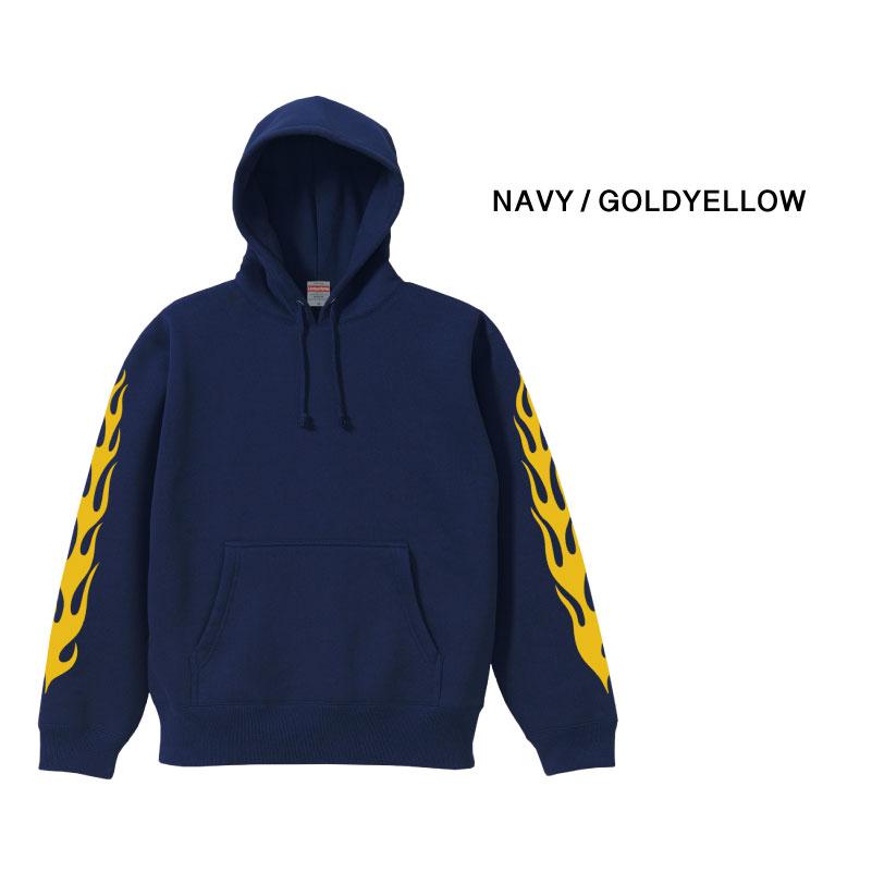 FLAME ファイヤーパターン 裏起毛 袖プリント プルオーバーパーカー