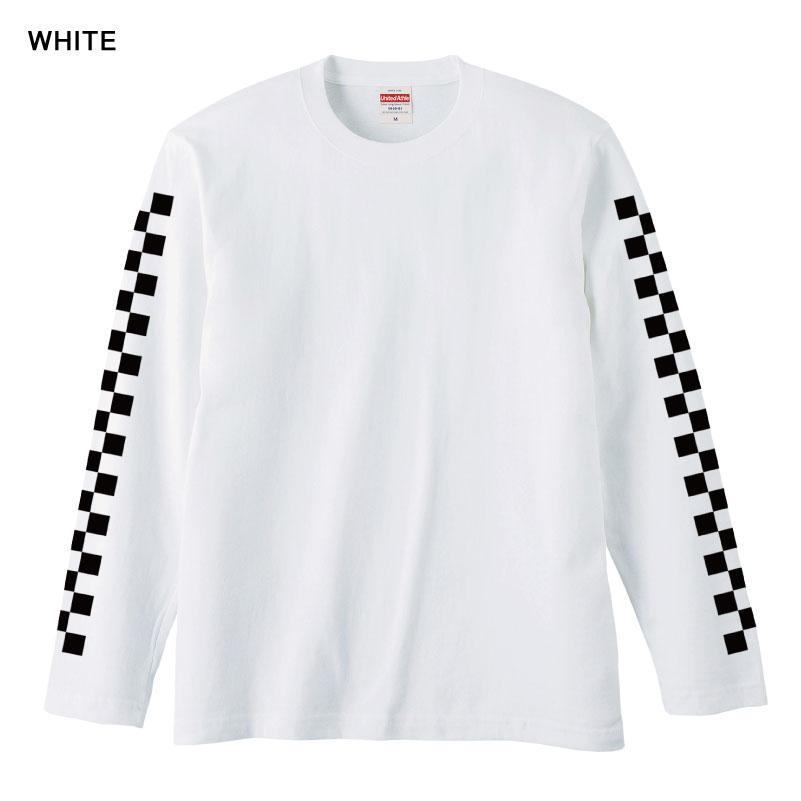 チェッカーフラッグ 袖プリント ロンT 袖リブ無し トップス カットソー