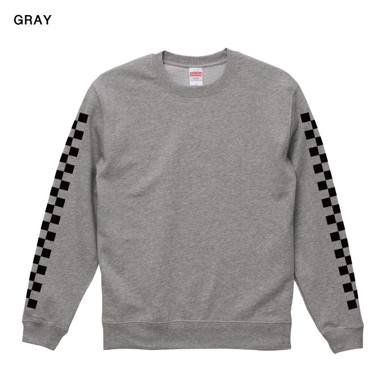 チェッカーフラッグ 袖プリント クルーネックスウェット 裏パイル