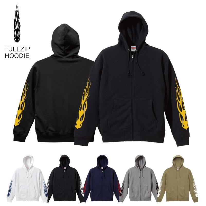 zipパーカー 裏パイル 袖プリント イグニス ファイヤー トップス