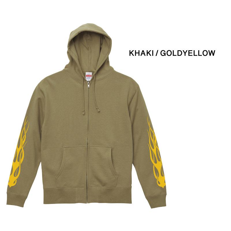 zipパーカー 裏パイル 袖プリント イグニス ファイヤー トップス