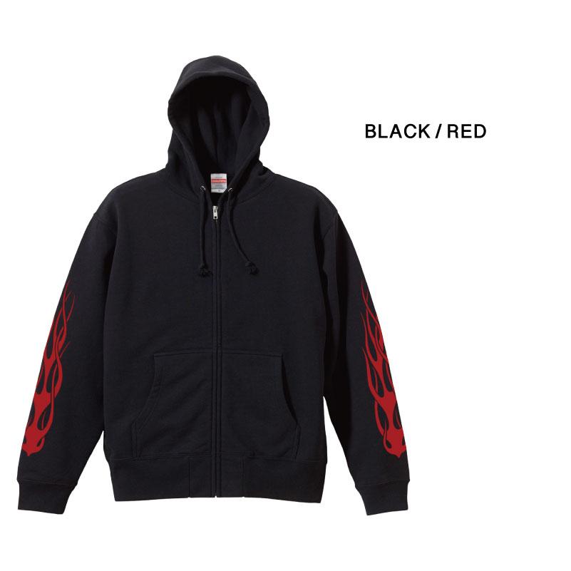 zipパーカー 裏パイル 袖プリント イグニス ファイヤー トップス