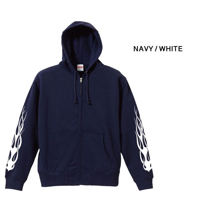 zipパーカー 裏パイル 袖プリント イグニス ファイヤー トップス