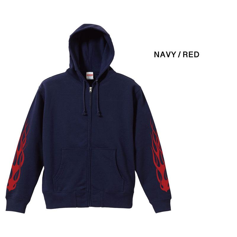 zipパーカー 裏パイル 袖プリント イグニス ファイヤー トップス