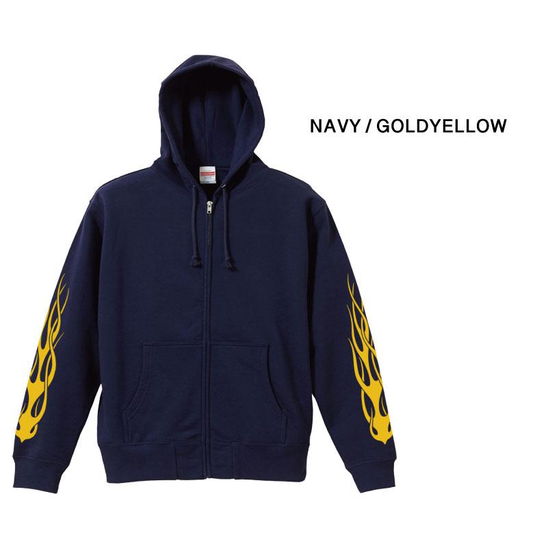 zipパーカー 裏パイル 袖プリント イグニス ファイヤー トップス
